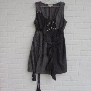 Boo Radley Australia Grey Sleeveless Textured Ruffle Buttons Sleeveless Dress 10